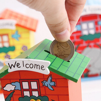 Κουμπαράς κινουμένων σχεδίων Ξύλινα παιδικά δώρα Δημιουργική ταμειακή μηχανή μικρού σπιτιού Κουτί αποθήκευσης νομισμάτων Διακόσμηση επιφάνειας εργασίας σπιτιού Χρήματα Κουμπαράς