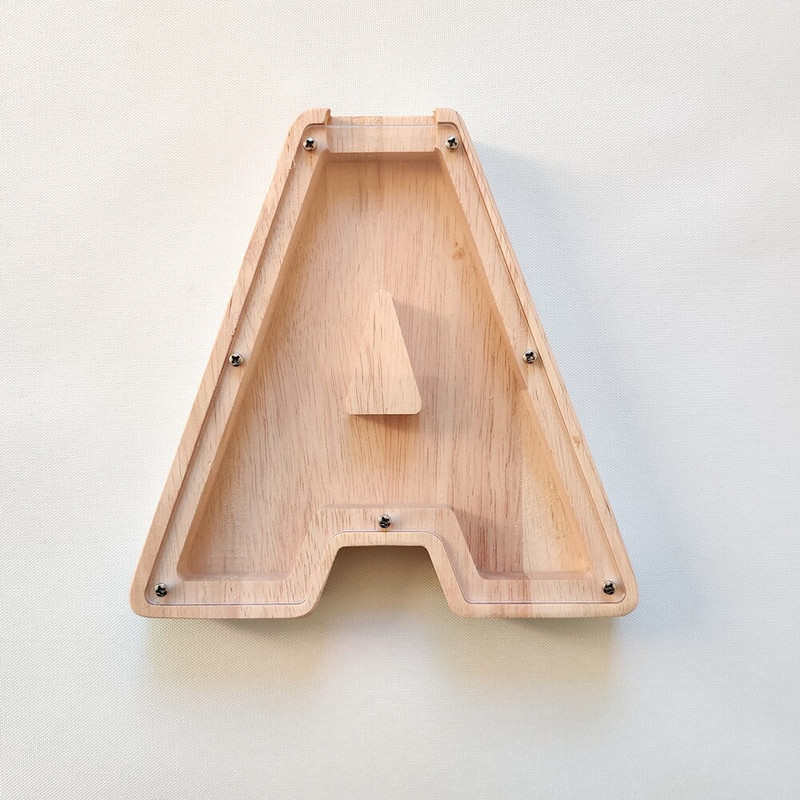 26 betűs fa malacpersely névmatricával ábécé érmék tárolódoboz Pénztakarékos doboz szoba lakberendezési kiegészítők ajándék