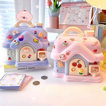 Kawaii Piggy Bank Anime Cartoon Cute Square Money Boxes Κουμπαράς με κλειδαριά και κλειδί για σημειώσεις Χριστουγεννιάτικο δώρο για παιδιά