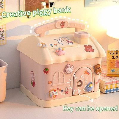 Kawaii Piggy Bank Anime Cartoon Cute Square Money Boxes Κουμπαράς με κλειδαριά και κλειδί για σημειώσεις για παιδιά Χριστουγεννιάτικο δώρο Πρωτοχρονιάς 2022