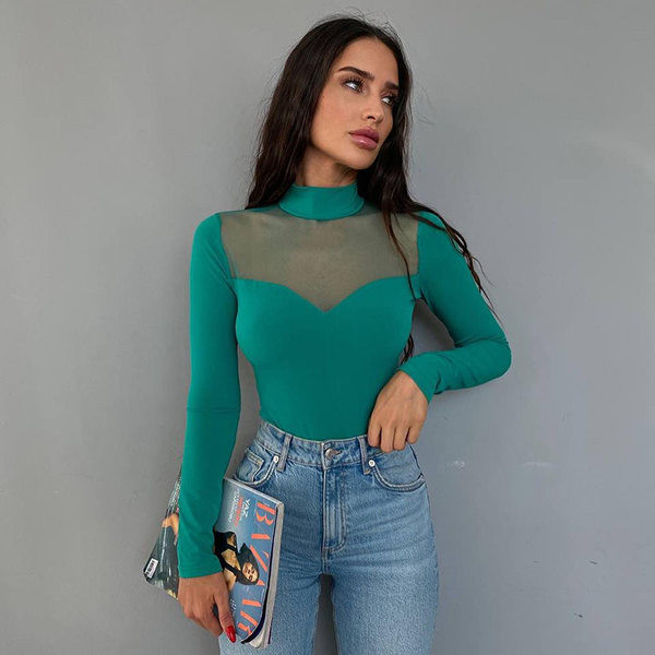 Moteriškas tinklinis kombinezonas ilgomis rankovėmis