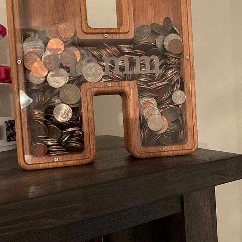 Laiško formos Piggy Bank Didelė medinė pinigų dėžutė Ekologiškas suvenyras namų miegamojo darbalaukio papuošalams Didelis pinigų bankas