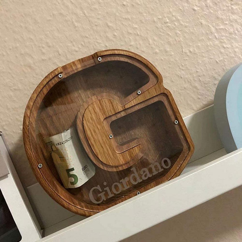 Laiško formos Piggy Bank Didelė medinė pinigų dėžutė Ekologiškas suvenyras namų miegamojo darbalaukio papuošalams Didelis pinigų bankas