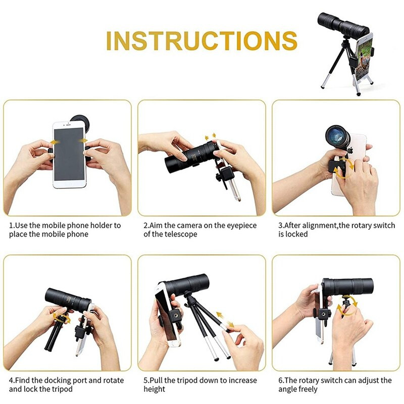 Monokuliarus teleskopas 4K 10-300X30mm Super Telephoto Zoom, ištraukiamas okuliaras su išmaniojo telefono laikikliu ir trikoju BAK4 prizme