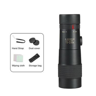 Monokuliarus 8-40x40 kompaktiškas teleskopinis teleskopinis priartinimas vandeniui atsparus Bak4 profesionalus Ed stiklas su trikojo mobiliojo telefono laikikliu