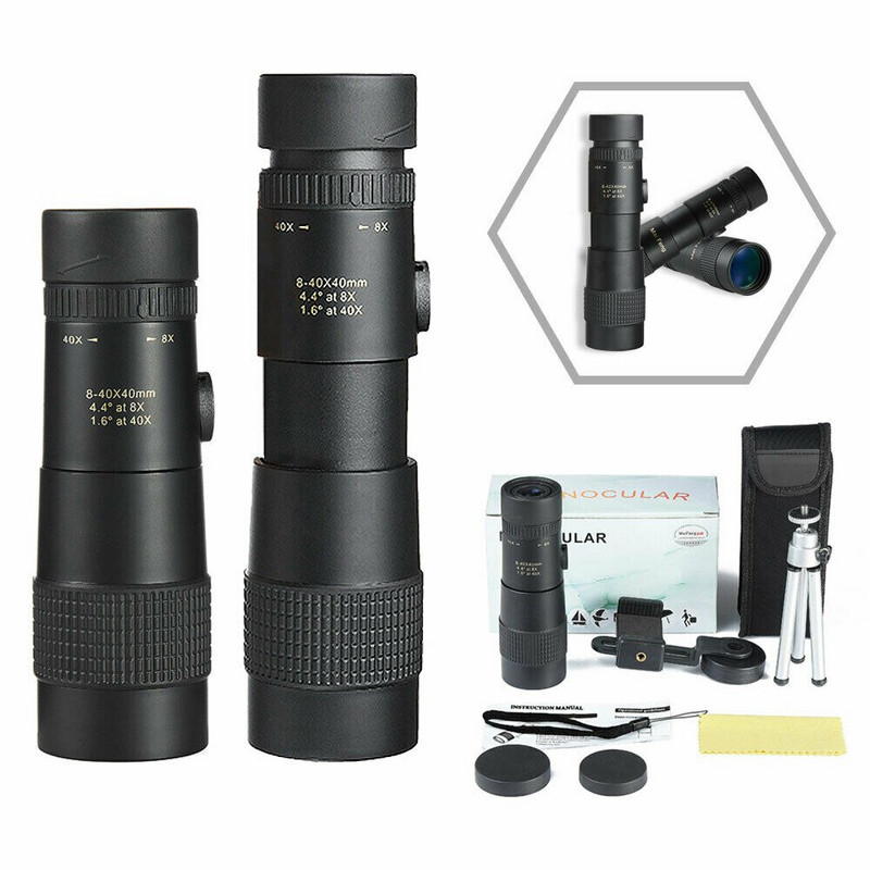 Monokuliarus 8-40x40 kompaktiškas teleskopinis teleskopinis priartinimas vandeniui atsparus Bak4 profesionalus Ed stiklas su trikojo mobiliojo telefono laikikliu