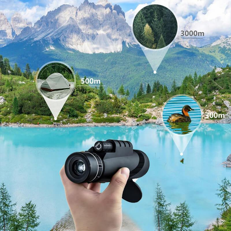 Teleskopas monokulis 40x60 mastelio keitimas monokuliariniai žiūronai, aiškus, silpnas naktinio matymo kišeninis teleskopas su išmaniojo telefono laikikliu.