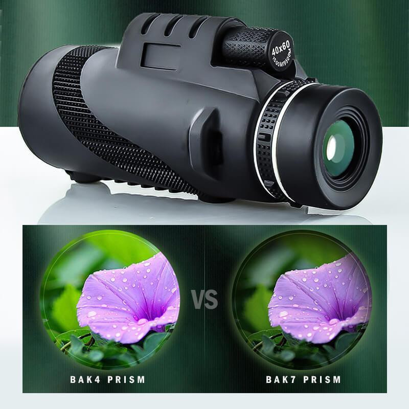Teleskopas monokulis 40x60 mastelio keitimas monokuliariniai žiūronai, aiškus, silpnas naktinio matymo kišeninis teleskopas su išmaniojo telefono laikikliu.