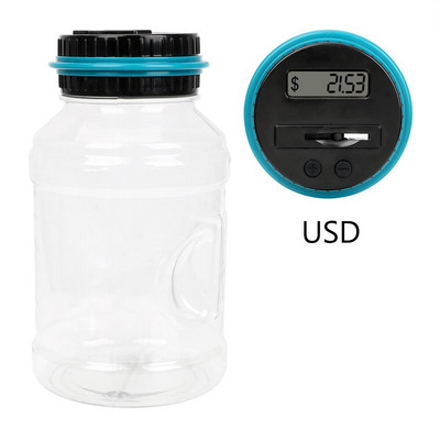 Piggy Bank akkumulátorral működő digitális LCD képernyő automatikus számlálóval 1,8 l USD EURO ABS pénztakarékos doboz érmék tárolóedény