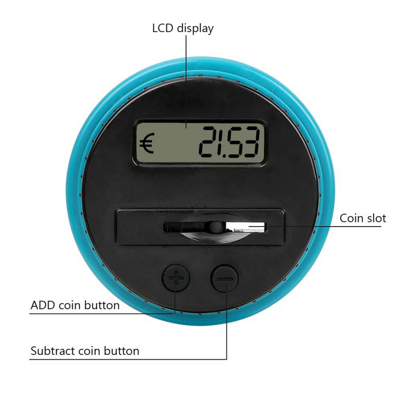 Piggy Bank akkumulátorral működő digitális LCD képernyő automatikus számlálóval 1,8 l USD EURO ABS pénztakarékos doboz érmék tárolóedény