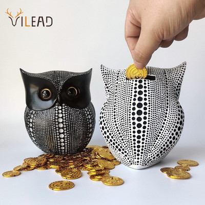 Vilead Resin Owl Figurines Money Box Κέρμα Διακοσμητικό Κουμπαράς Σπίτι Υπνοδωμάτιο Σαλόνι Εσωτερική διακόσμηση Πρωτοχρονιάτικο παιχνίδι δώρου