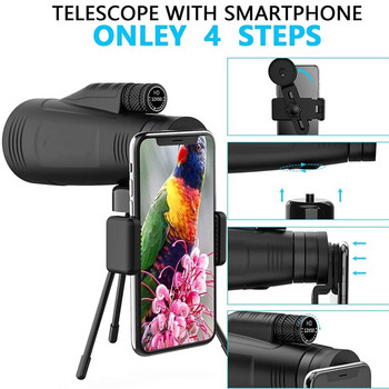 Νέο μονόφθαλμο τηλεσκόπιο HD 12x50 με θήκη Quick Smartphone, Αδιάβροχο Monocular -BAK4 Prism For Hunting, Bird Watching
