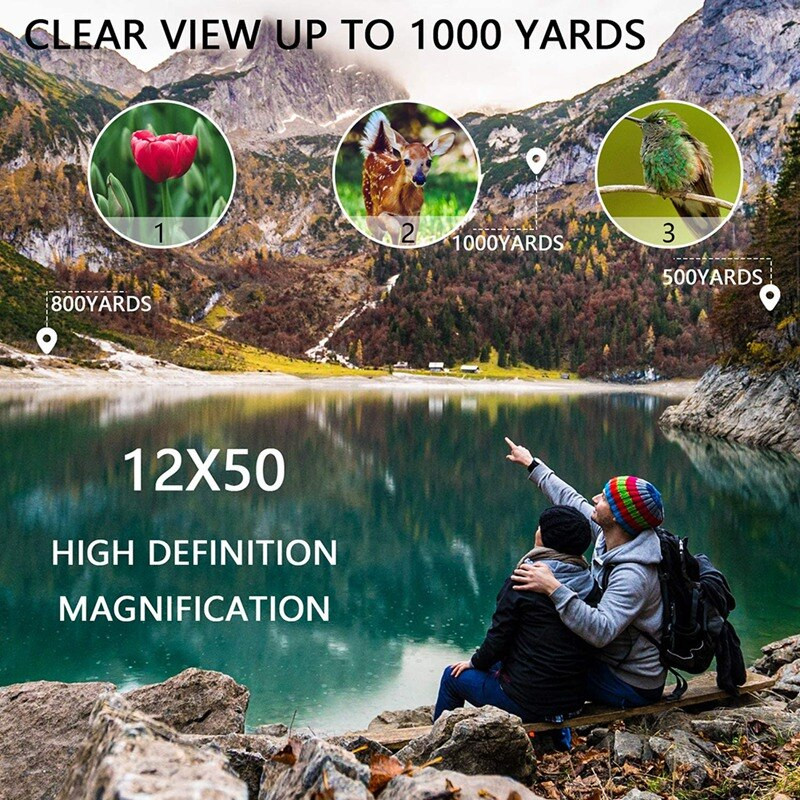Új 12x50 HD monokuláris teleszkóp gyors okostelefon tartóval, vízálló monokulárral -BAK4 prizma vadászatra, madárlesre