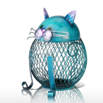 Tooarts Cat Money Box Кутия за монети Касичка Животно Орнамент Творческо изкуство Занаяти Интериор Декорация на дома Желязна скулптура Подаръци