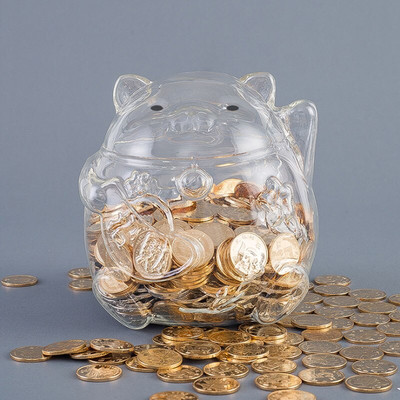 Pușculiță de sticlă Pușculiță cu semn de pisică Pușculiță de desene animate Pușculiță în formă de pisică Ornamente de artizanat din sticlă Cutie de depozitare pentru monede