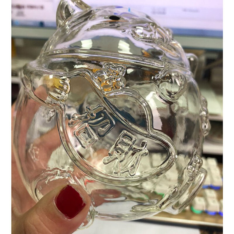 Pușculiță de sticlă Pușculiță cu semn de pisică Pușculiță de desene animate Pușculiță în formă de pisică Ornamente de artizanat din sticlă Cutie de depozitare pentru monede