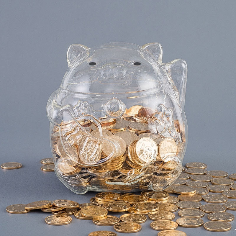 Pușculiță de sticlă Pușculiță cu semn de pisică Pușculiță de desene animate Pușculiță în formă de pisică Ornamente de artizanat din sticlă Cutie de depozitare pentru monede