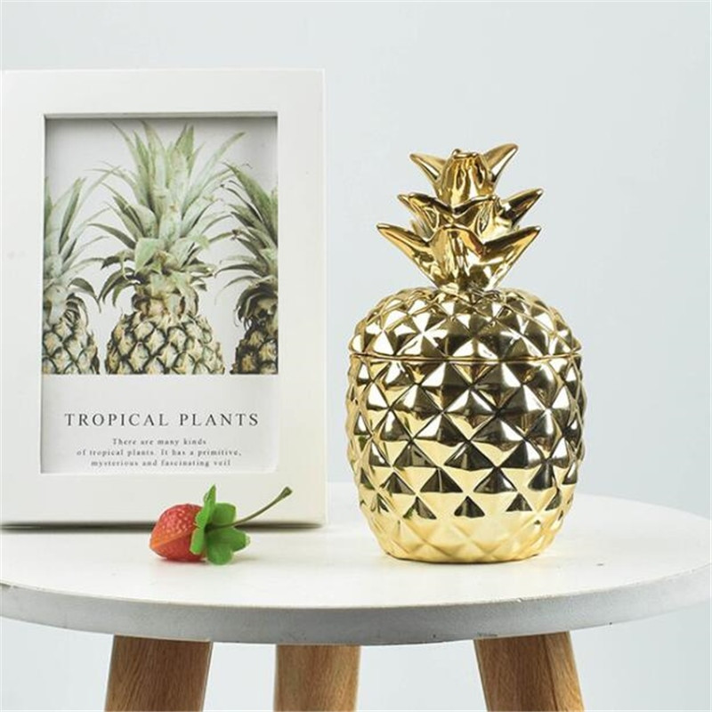 Буркан за съхранение Фигурки от ананас Керамичен органайзер за бижута Кутия Уплътнение Контейнер за бонбони