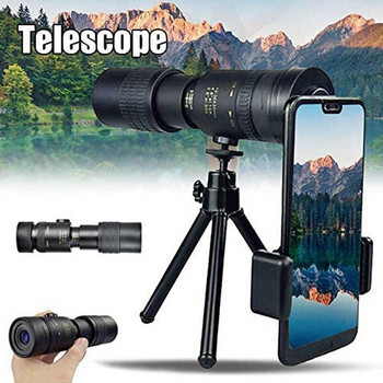 10-300X40 мм супер телефото мащабиране Монокулярен телескоп с държач за телефон и статив за лов на птици, туризъм, къмпинг