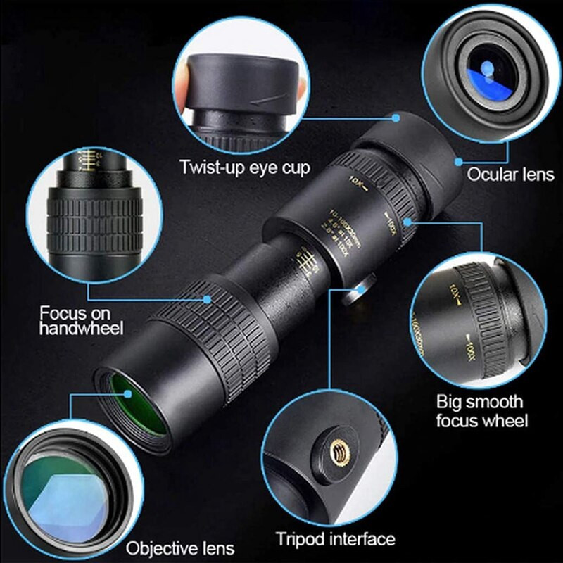 10-300X40 mm-es szuper telefotó zoom monokuláris teleszkóp telefontartóval és állvánnyal madárvadászathoz túrázáshoz