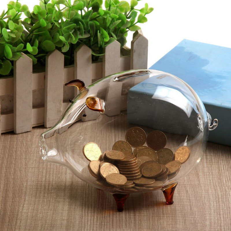 Pușculiță Pușculiță din sticlă Pușculiță transparentă Oală decorativă de economisire Cutie de bani minunată pentru decor Cadou Acasă Copii