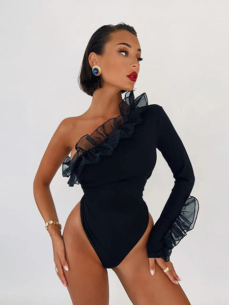 Elegantne musta värvi tülliga naiste body