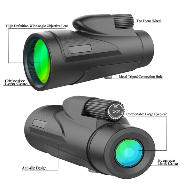 Νέο μονόφθαλμο τηλεσκόπιο HD 12x50 με θήκη Quick Smartphone, Αδιάβροχο Monocular -BAK4 Prism For Hunting, Bird Watching