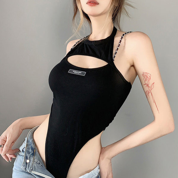 Alkalmi női body kivágott résszel - fekete színű