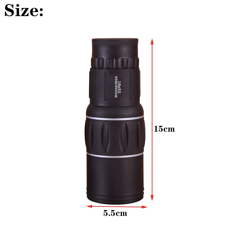 Nešiojamas 16 x 52 aukštas žiūronai HD monokulinis teleskopas Plastikiniai žiūronai lauko sportui teleskopas silpnai apšviestas naktinis matymas