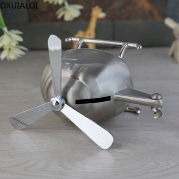 Διακόσμηση σπιτιού Creative Helicopter Piggy Bank Metal Craft Airplane Piggy Bank Διακόσμηση σπιτιού Παιδικό δώρο DXUIALOI