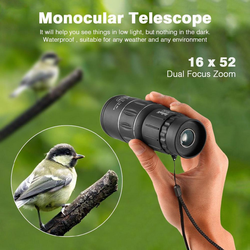 Nagy teljesítményű HD monokuláris teleszkóp 16x52 távcső Tourism Spyglass LLL Night Vision kempingezéshez, gyermekajándék