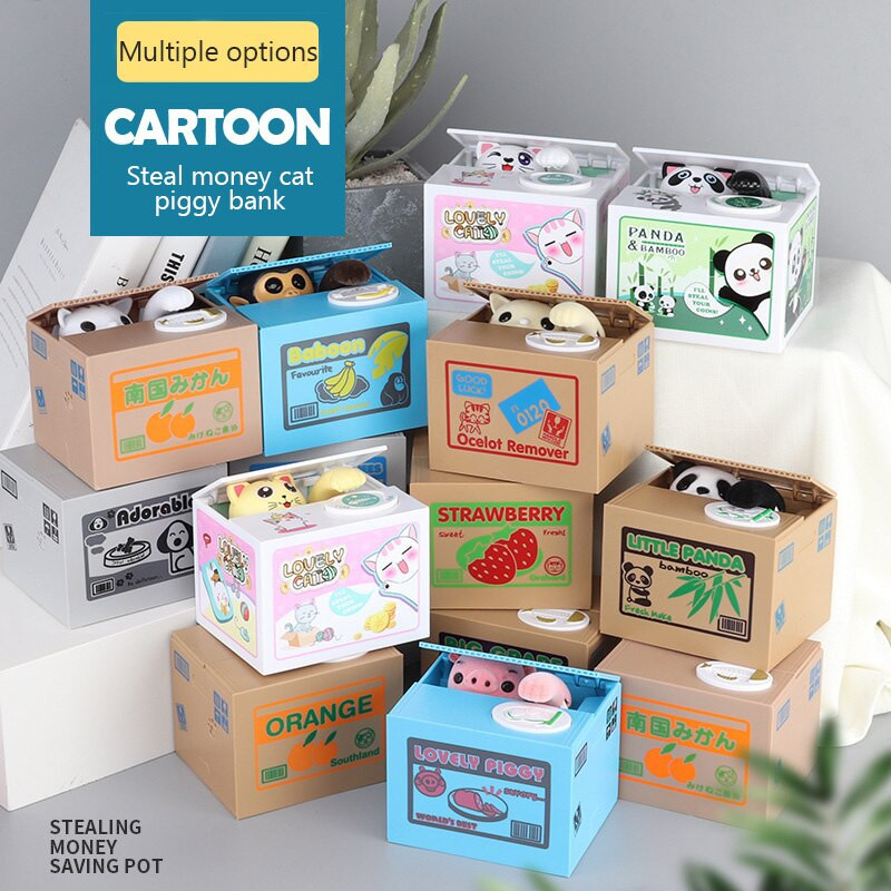 Pușculițe drăguțe Panda Cat Hoț Cutii de bani Jucărie Cadou Cutii de bani pentru copii Fură automată de monede Pușculiță Cutie de economisire a banilor Cutie de bani