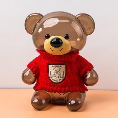 Kreatív rajzfilm ruhák medve műanyag átlátszó malacpersely aranyos rajzfilm medve malacpersely gyerekek érme malacpersely