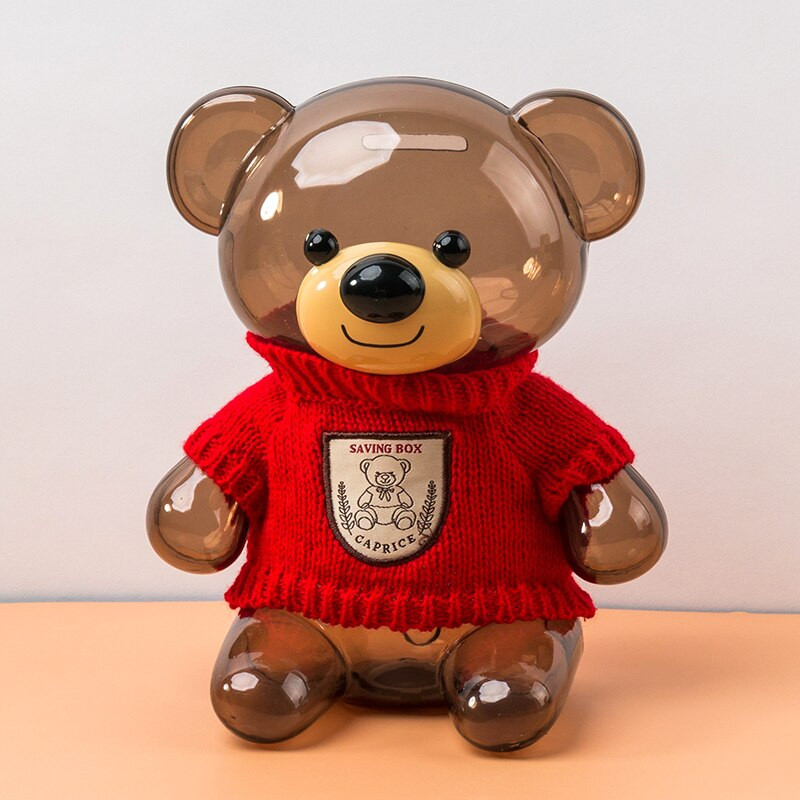 Kreatív rajzfilm ruhák medve műanyag átlátszó malacpersely aranyos rajzfilm medve malacpersely gyerekek érme malacpersely