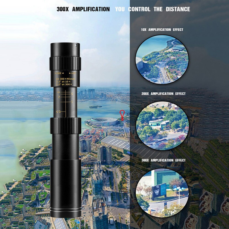 4k 10-300x40mm Teljesen optikai üveg kültéri teleszkóp teleszkópos szuper teleobjektív zoom monokulár éjjellátó vízálló