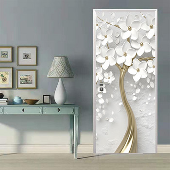Αυτοκόλλητο πόρτας PVC Μοντέρνα τρισδιάστατη αφηρημένη γραμμή μόδας Ασημένια ταπετσαρία μαργαριταρένιου καλλιτεχνική αφίσα πόρτας σαλονιού Αυτοκόλλητα αυτοκόλλητα τοιχογραφίας