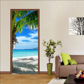 Παραλία Sun Αυτοκόλλητη ταπετσαρία πόρτας 3D PVC Σχεδιασμός σπιτιού Αυτοκόλλητο Διακόσμηση Porte Scenery Αφίσα Τοιχογραφία Αυτοκόλλητα τοίχου deursticker