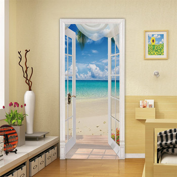 Παραλία Sun Αυτοκόλλητη ταπετσαρία πόρτας 3D PVC Σχεδιασμός σπιτιού Αυτοκόλλητο Διακόσμηση Porte Scenery Αφίσα Τοιχογραφία Αυτοκόλλητα τοίχου deursticker