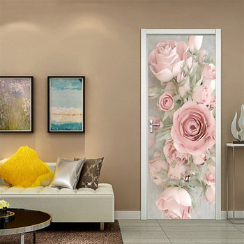Ταπετσαρία ροζ τριαντάφυλλα τρισδιάστατο αυτοκόλλητο πόρτας Αδιάβροχο αφαιρούμενο αφίσα Διακόσμηση κρεβατοκάμαρας Τοιχογραφία Διακόσμηση τοίχου Decal Deurstickers