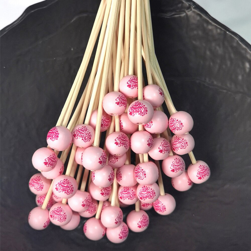 50 buc Bețișoare de schimb pentru difuzor de stuf roz „Ziua Îndrăgostiților Fericiți” cu bile din lemn Bastoane din ratan pentru accesorii pentru uleiuri esențiale