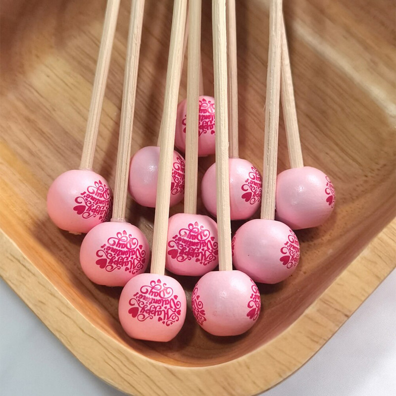 50 buc Bețișoare de schimb pentru difuzor de stuf roz „Ziua Îndrăgostiților Fericiți” cu bile din lemn Bastoane din ratan pentru accesorii pentru uleiuri esențiale