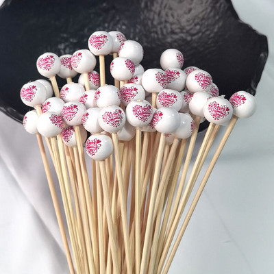 50 vnt. baltos spalvos "Happy Valentine's Day" nendrinio difuzoriaus keitimo lazdelė Medinės rutulinės rotango lazdelės aromatinio difuzoriaus priedams