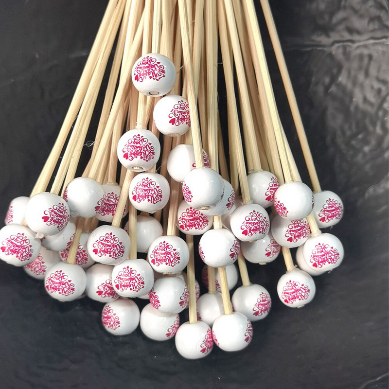 50 vnt. baltos spalvos "Happy Valentine's Day" nendrinio difuzoriaus keitimo lazdelė Medinės rutulinės rotango lazdelės aromatinio difuzoriaus priedams