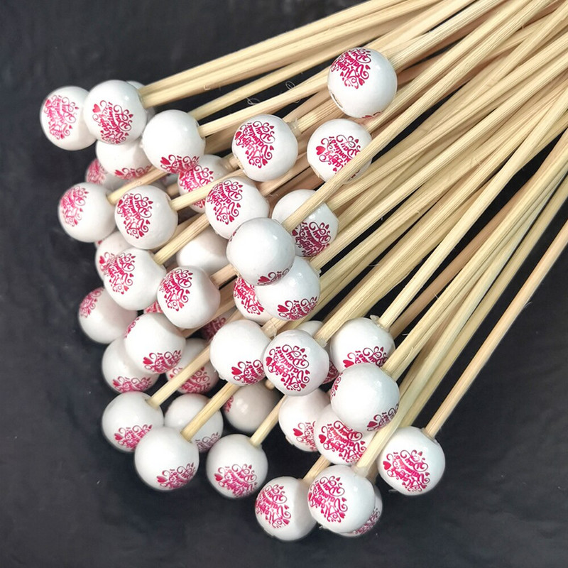 50 vnt. baltos spalvos "Happy Valentine's Day" nendrinio difuzoriaus keitimo lazdelė Medinės rutulinės rotango lazdelės aromatinio difuzoriaus priedams