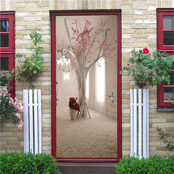 Ρετρό ξύλινη πόρτα αφίσα σπιτιού τέχνης διακοσμητική ταπετσαρία για πόρτα βινυλίου αδιάβροχη μοντέρνα αφαιρούμενη αυτοκόλλητο πόρτας γεωμετρικές τοιχογραφίες