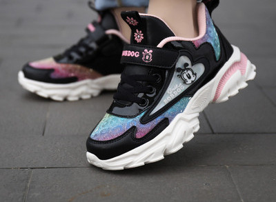 Odiniai vaikiški sportbačiai mergaitėms su aplikacija ir užrašu