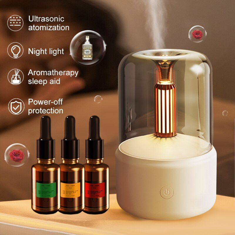 Retro Candlelight aromatinis difuzorius drėkintuvas USB oro difuzorius 120ml Cool Mist Maker Fogger eterinių aliejų difuzorius naktinis šviesa