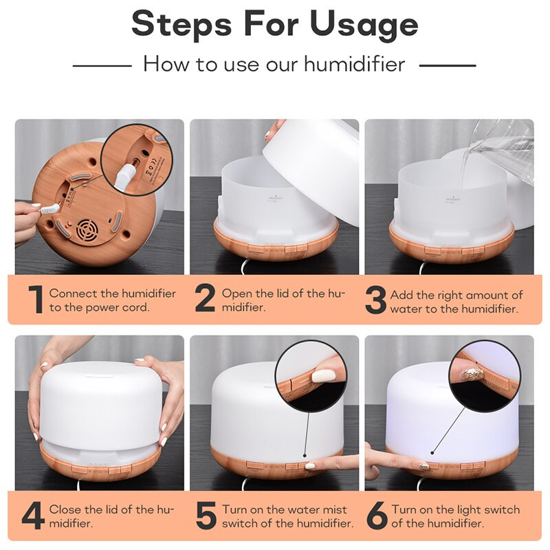 Légpárásító Illóolaj Diffúzor 300ML Ultrahangos Cool Mist Maker Fogger Párásító LED Lámpa Aroma Diffúzor Elektromos Ajándék