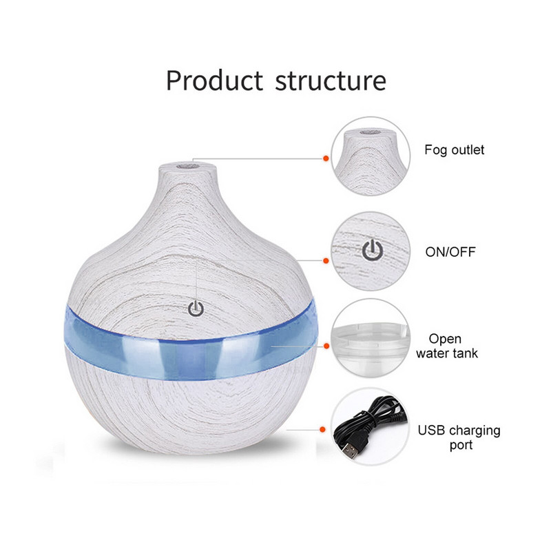 300 ml ultrahangos légpárásító elektromos párásító faszemcsés esszenciális aroma olaj diffúzor ultrahangos usb ködbefúvó Hotsale