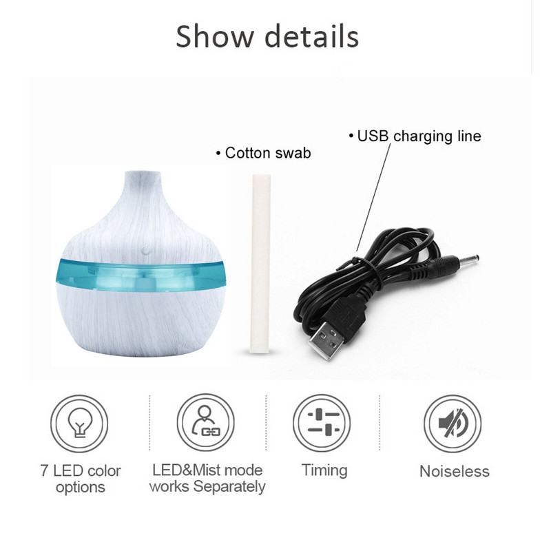 300 ml ultrahangos légpárásító elektromos párásító faszemcsés esszenciális aroma olaj diffúzor ultrahangos usb ködbefúvó Hotsale